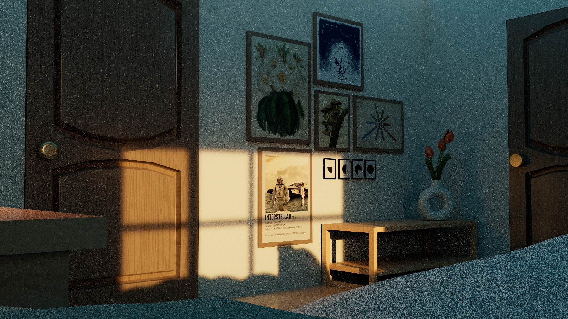 Close up of bedroom posters
